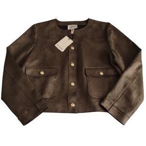 Industry Faux Suede Crop Jacket Green Womens XL